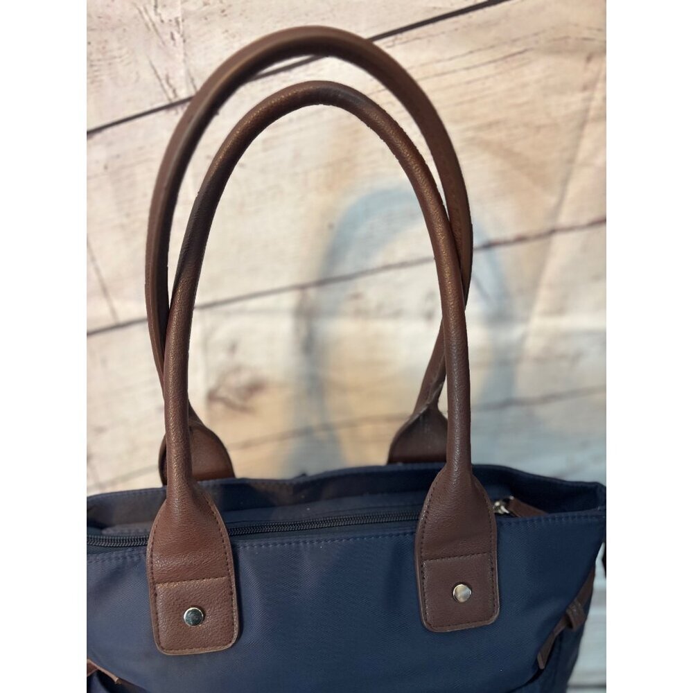 Signature Navy Blue Nylon Large Handbag Crossbody Tote - Picture 4 of 12